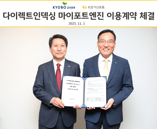 교보증권 박봉권 대표이사(왼쪽)와 KB운용 이현승 대표이사. 교보증권 제공.